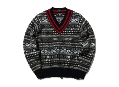 BEAMS Exclusive gim / Fair Isle Cricket V-Neck Knit "Navy"