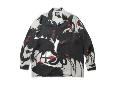 APHRODITEGANG Gakkin x Budspool Red Eyed Crane L/S Hawaiian Shirt "Black"