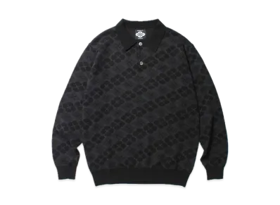 APHRODITEGANG Gakkin x Budspool Flower Punishment Family Crest Cotton Jacquard Knit Polo Shirt "Black"
