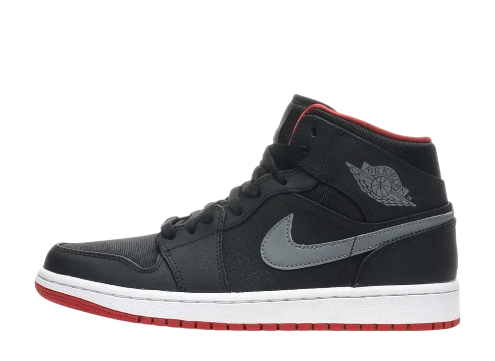 ナイキ エアジョーダン1 ミッド "ブラック クール グレー ジム レッド"