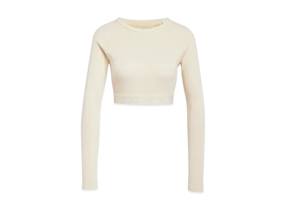 adidas Rib Long Sleeve Crop Top "Cream White"