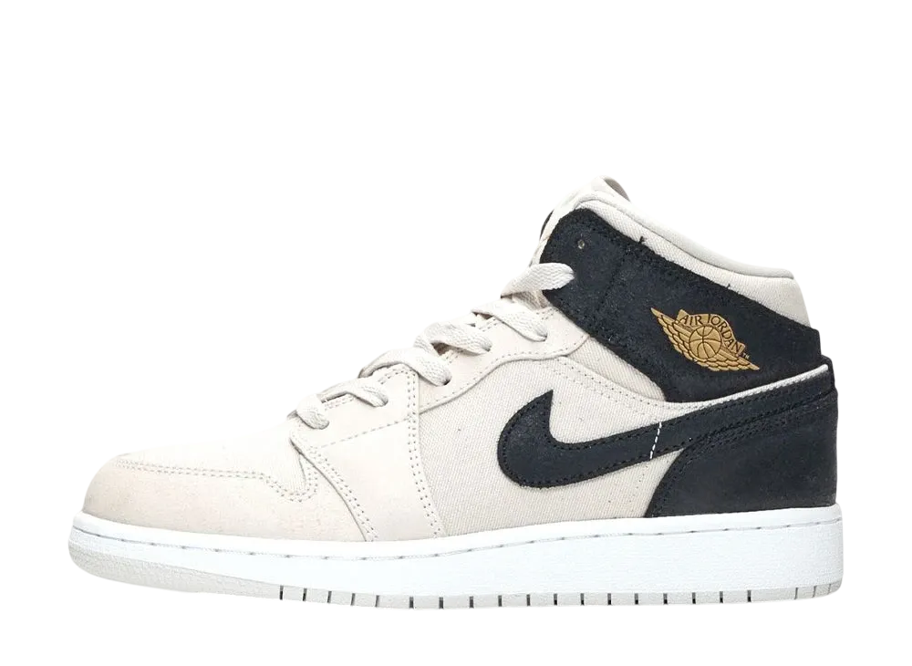 Nike GS Air Jordan 1 Mid "Light Bone/Metallic Gold/Black"