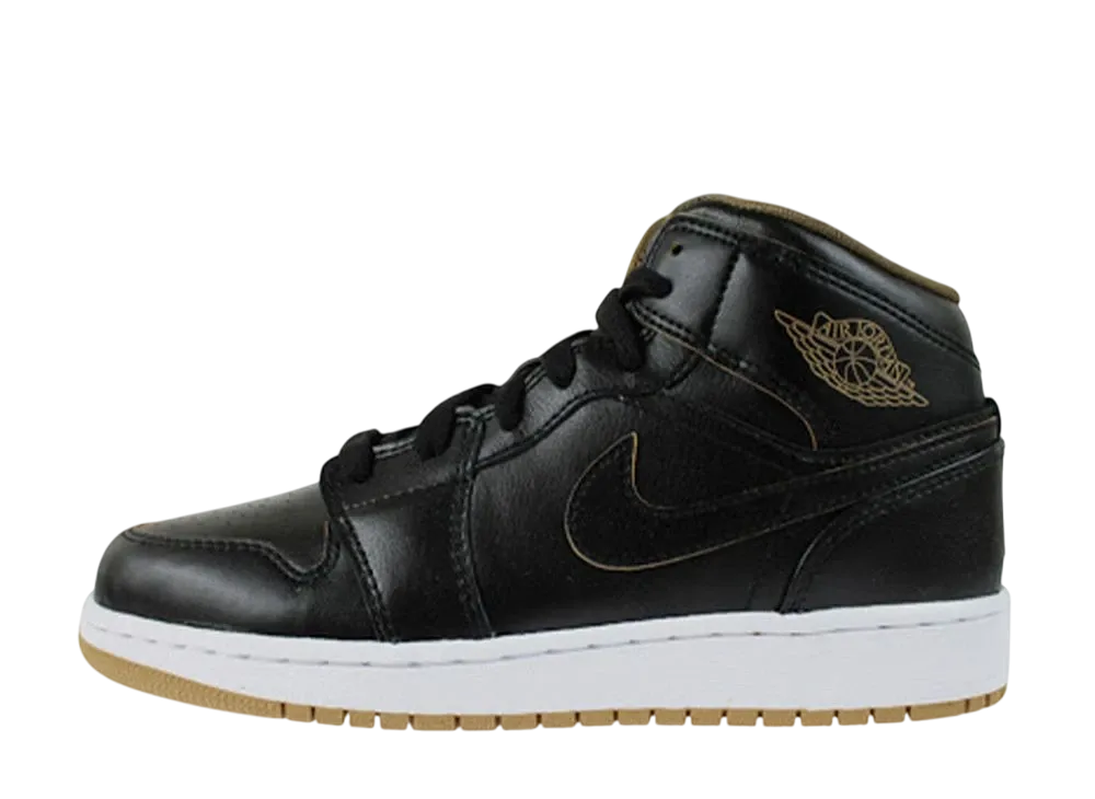 ナイキ エアジョーダン1 ミッド "ブラック メタリック ゴールド (GS)"