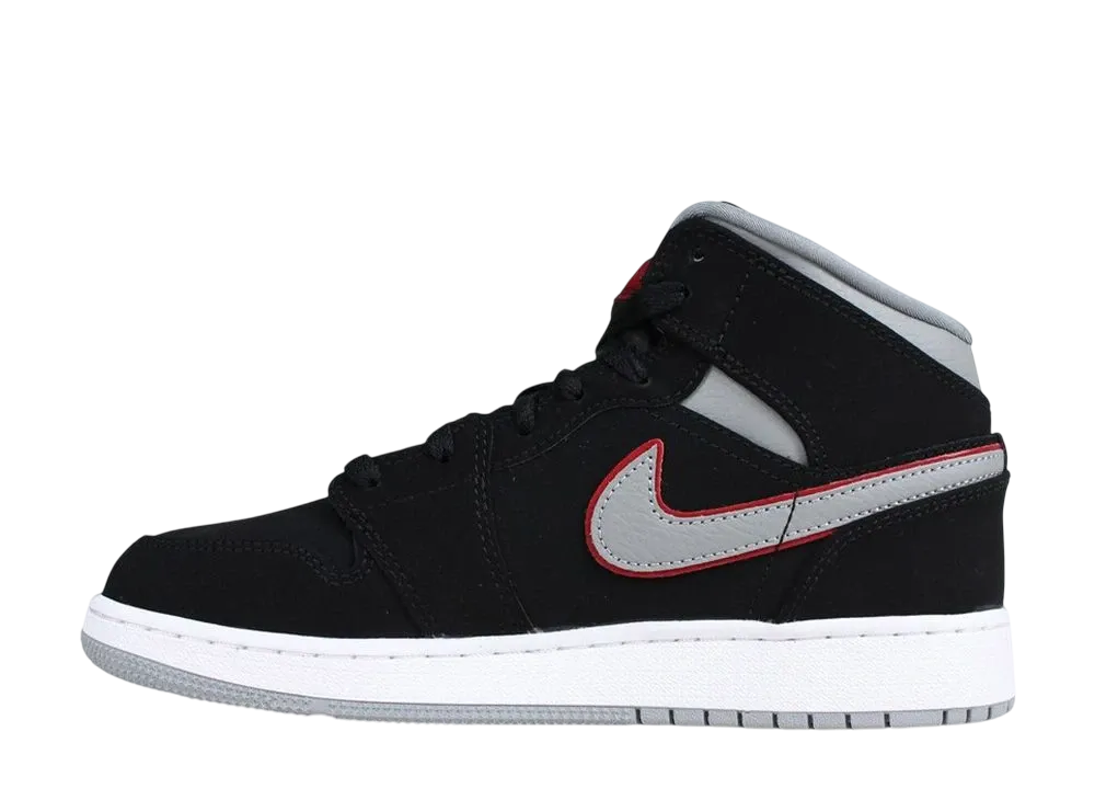 ナイキ エアジョーダン1 ミッド "ブラック パーティクル グレー ジム レッド (GS)"