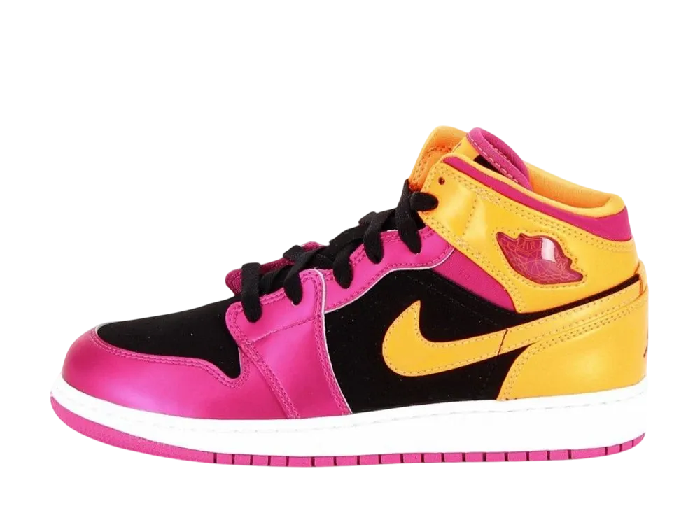 ナイキ エアジョーダン1 ミッド "ブラック フュージョン ピンク ブライト シトラス (GS)"
