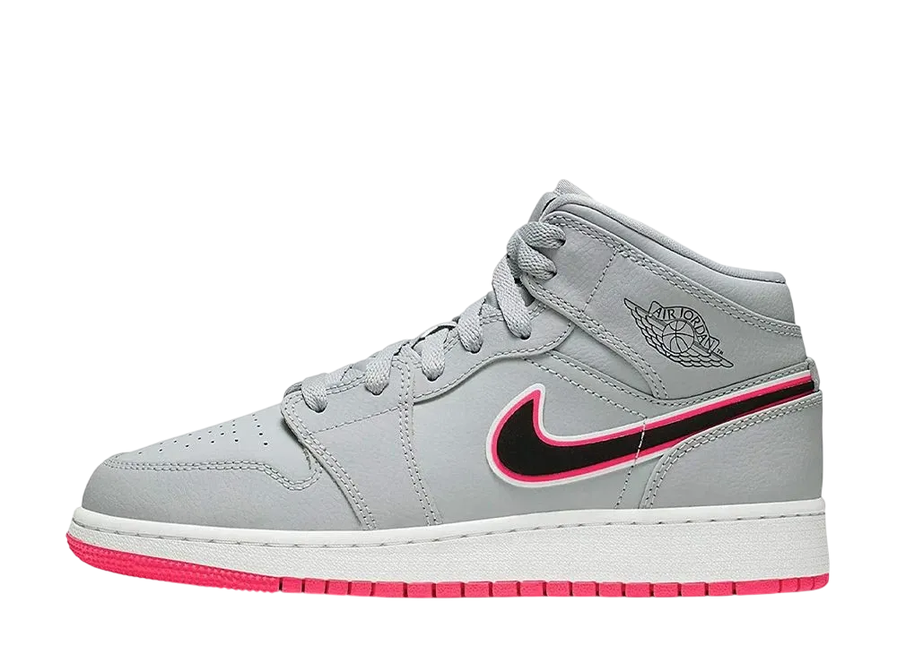 ナイキ エアジョーダン1 ミッド "ウルフ グレー レーサー ピンク ブラック (GS)"