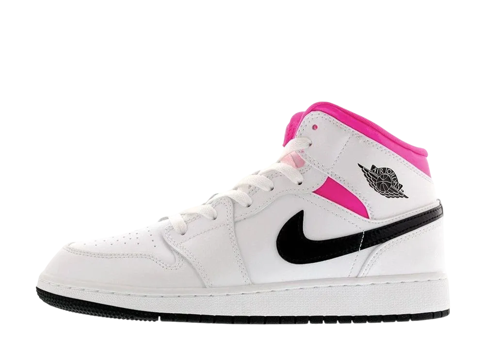ナイキ GS エアジョーダン1 ミッド "ホワイト/ブラック/ハイパー ピンク"