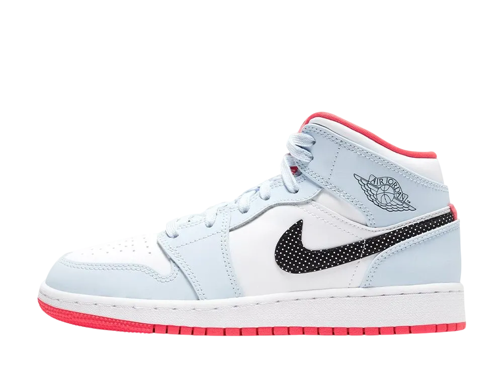 ナイキ GS エアジョーダン1 ミッド "ハーフ ブルー ポルカ ドット スウッシュ"