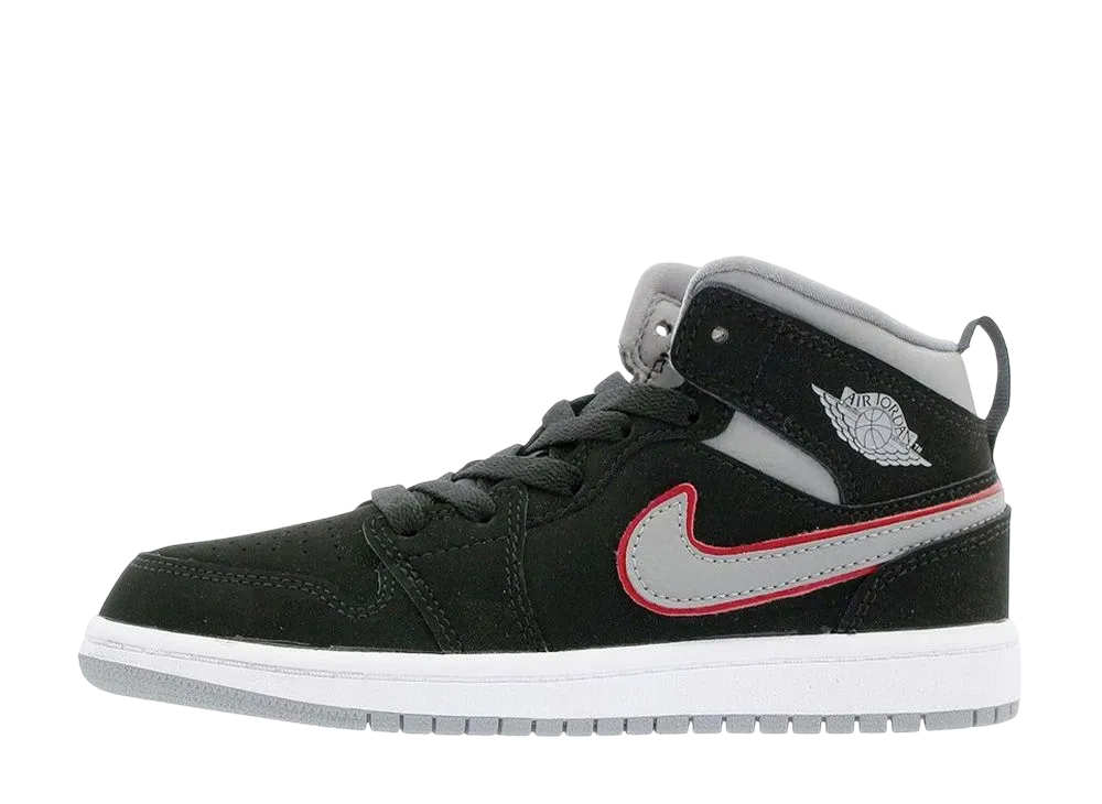 ナイキ PS エアジョーダン1 ミッド "ブラック/パーティクルグレー/ジムレッド"