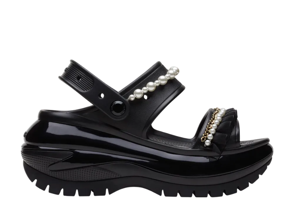 Crocs Mega Crush Pearl Ruffle Sandal "Black"