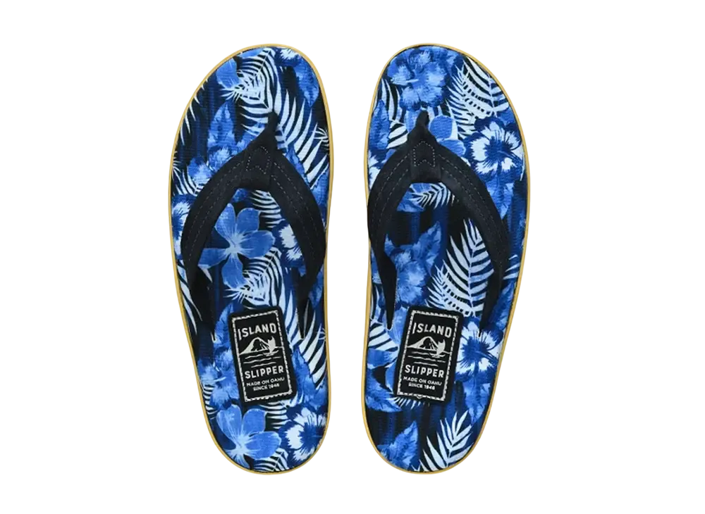 ISLAND SLIPPER Recycled Canvas + Suede "Hula Hibiscus/Navy Suede" 21PTLF203