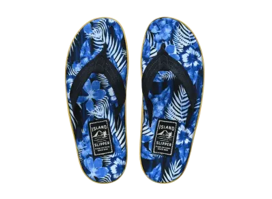 ISLAND SLIPPER Recycled Canvas + Suede "Hula Hibiscus/Navy Suede" 21PTLF203