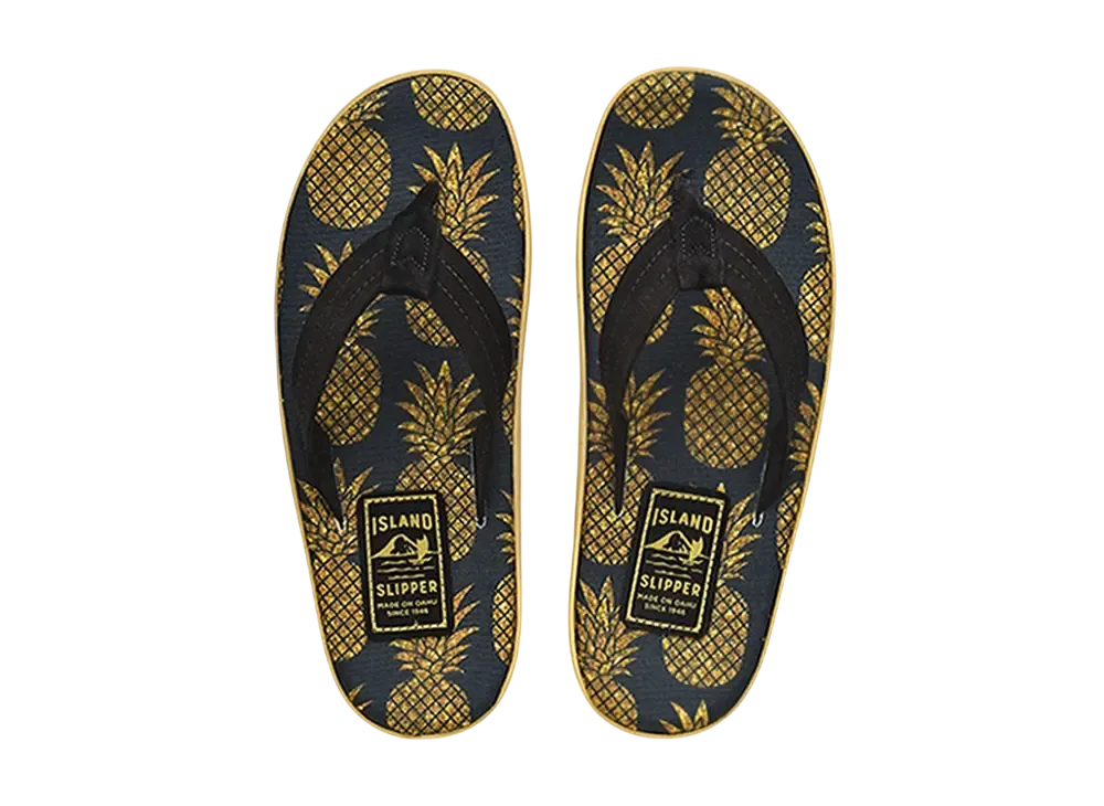 ISLAND SLIPPER Fabric Insole Suede Strap "Pineapple Gold/Black" 19PTLF203