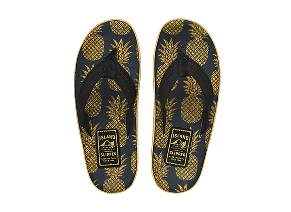 ISLAND SLIPPER Women's Fabric Insole Suede Strap "Pineapple Gold/Black" 19PTLF203