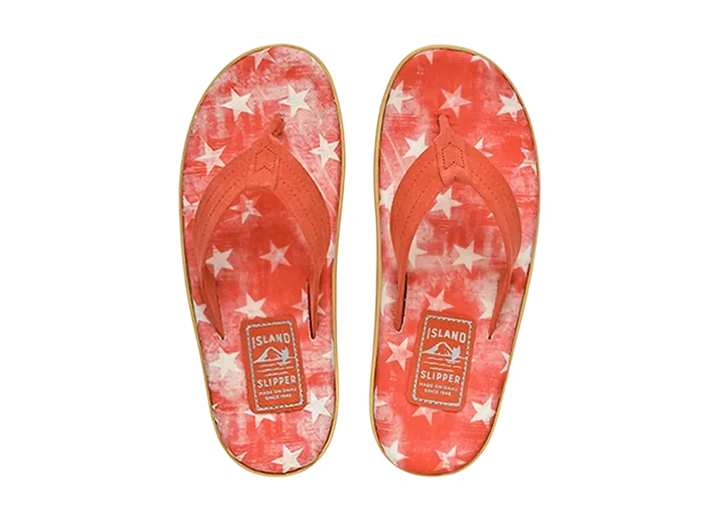 ISLAND SLIPPER Women's Fabric Insole Suede Strap "Red Star" 19PTLF203