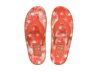ISLAND SLIPPER Women's Fabric Insole Suede Strap "Red Star" 19PTLF203
