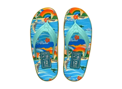 ISLAND SLIPPER Women's Fabric Insole Leather Strap "Aloha Whale/Capri"19PTLF202