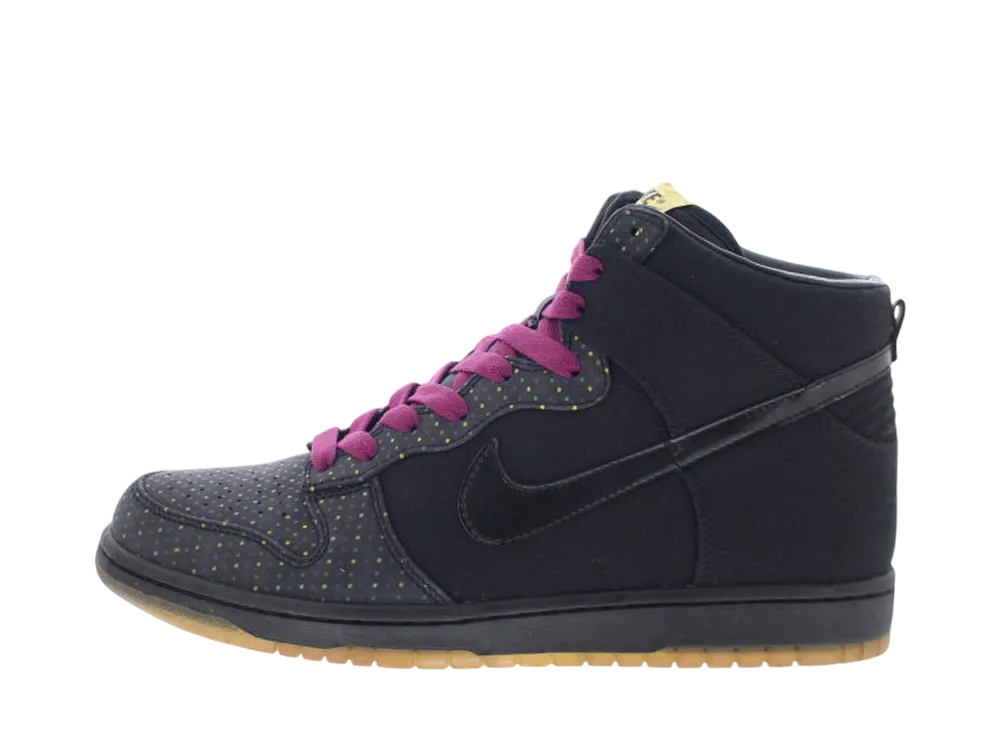 Nike Women's Dunk High PRM "Black/Black/Berry/Metallic Gold"