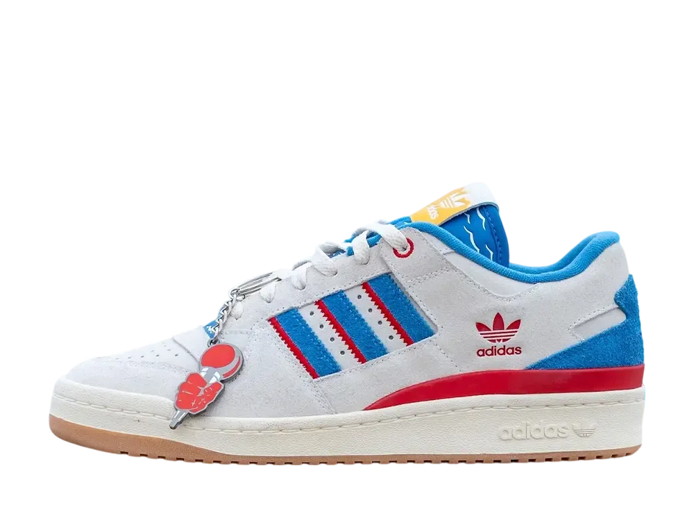 シェイク × アディダスオリジナルス フォーラム ロー CL "414デイ/クリームホワイト/フォーカスブルー/ベタースカーレット"