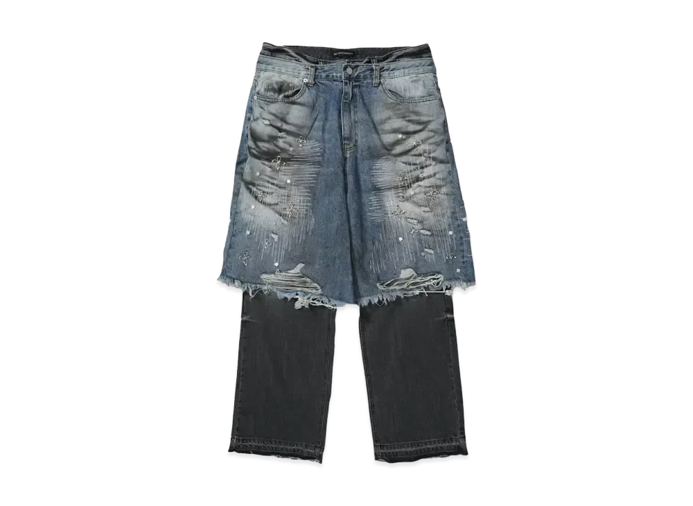 SURGERY rebuild denim clover dust layered jeans "BLACK/INDIGO"