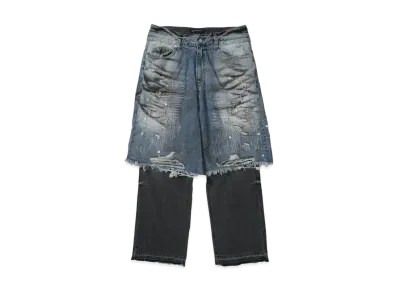 SURGERY rebuild denim clover dust layered jeans "BLACK/INDIGO"