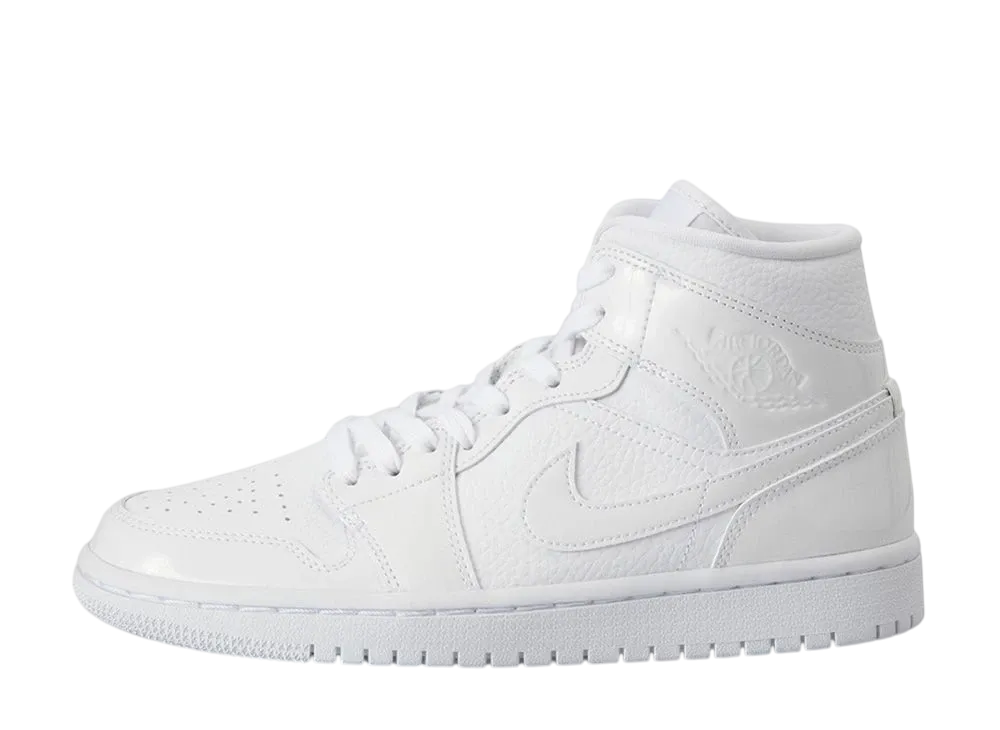 ナイキ ウィメンズ エアジョーダン1 ミッド "トリプル ホワイト パテント スウッシュ"