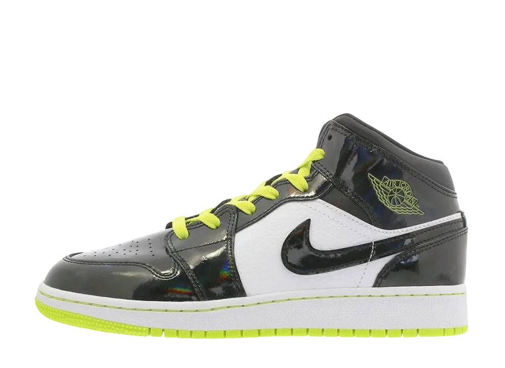 ナイキ エアジョーダン1 ミッド "ブラック サイバー ミスティック グリーン (GS)"