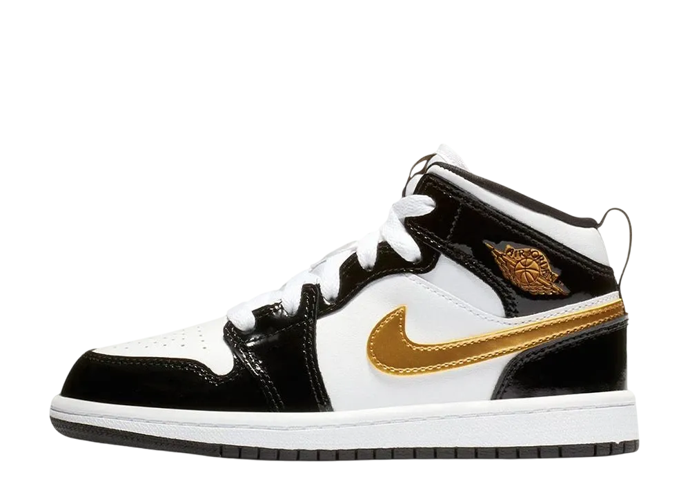 ナイキ PS エアジョーダン1 ミッド "パテントブラック/ホワイトゴールド"