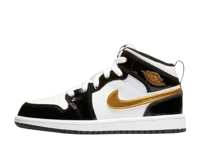 Nike PS Air Jordan 1 Mid "Patent Black/White Gold"