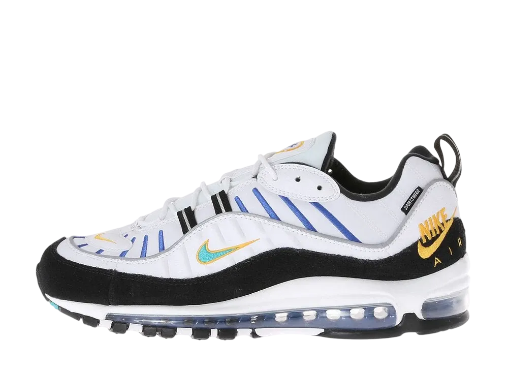 ナイキ エアマックス98 "ホワイト ティール ヌーブラ ユニバーシティ ゴールド"