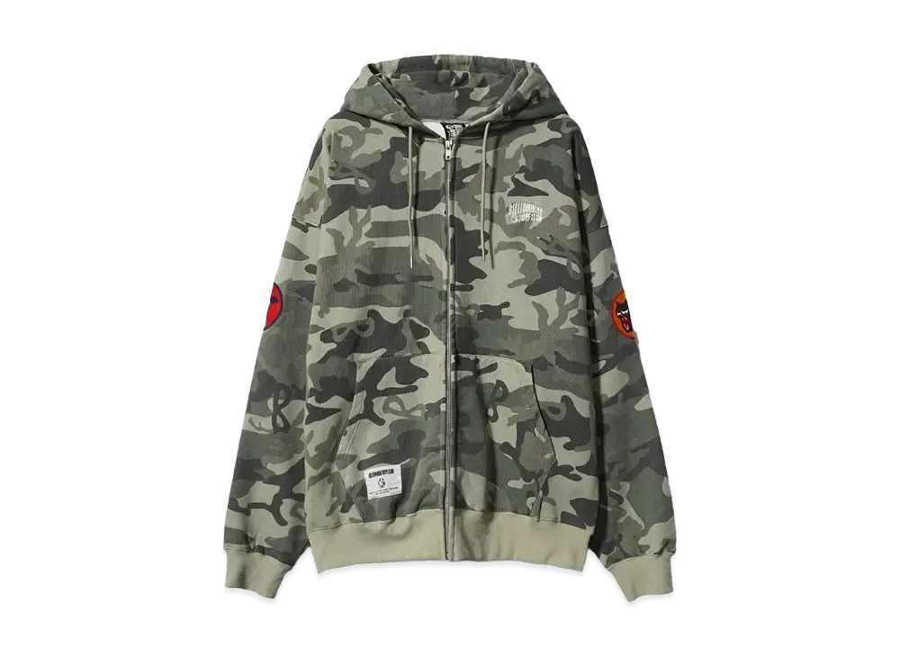 BILLIONAIRE BOYS CLUB EMBROIDERED LOGO ZIP UP COTTON HOODIE "B-CAMO"