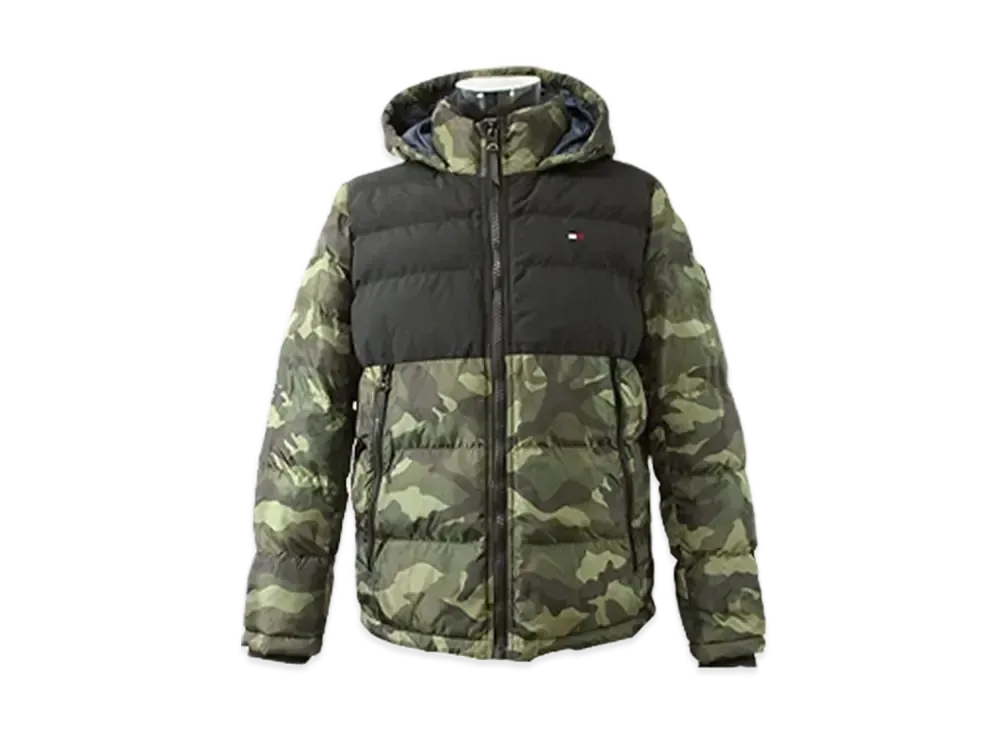 TOMMY HILFIGER Switching Puff Hoodie Jacket American Casual Street Filled Jacket Lightweight "Camo"
