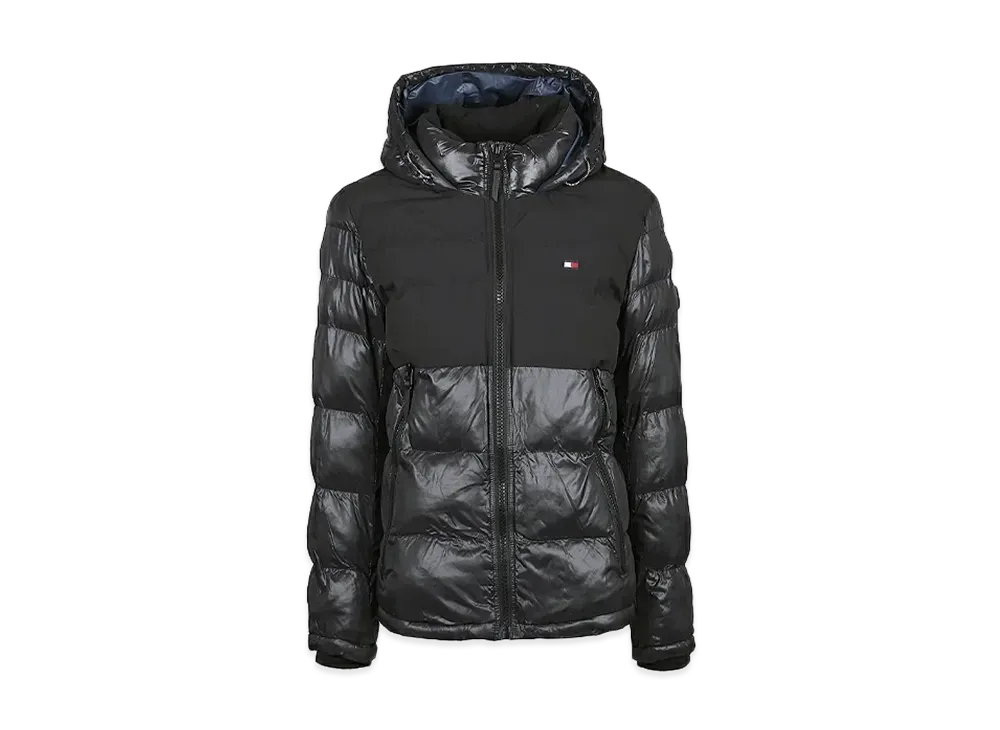 TOMMY HILFIGER Switching Puff Hoodie Jacket American Casual Street Filled Jacket Lightweight "Black"