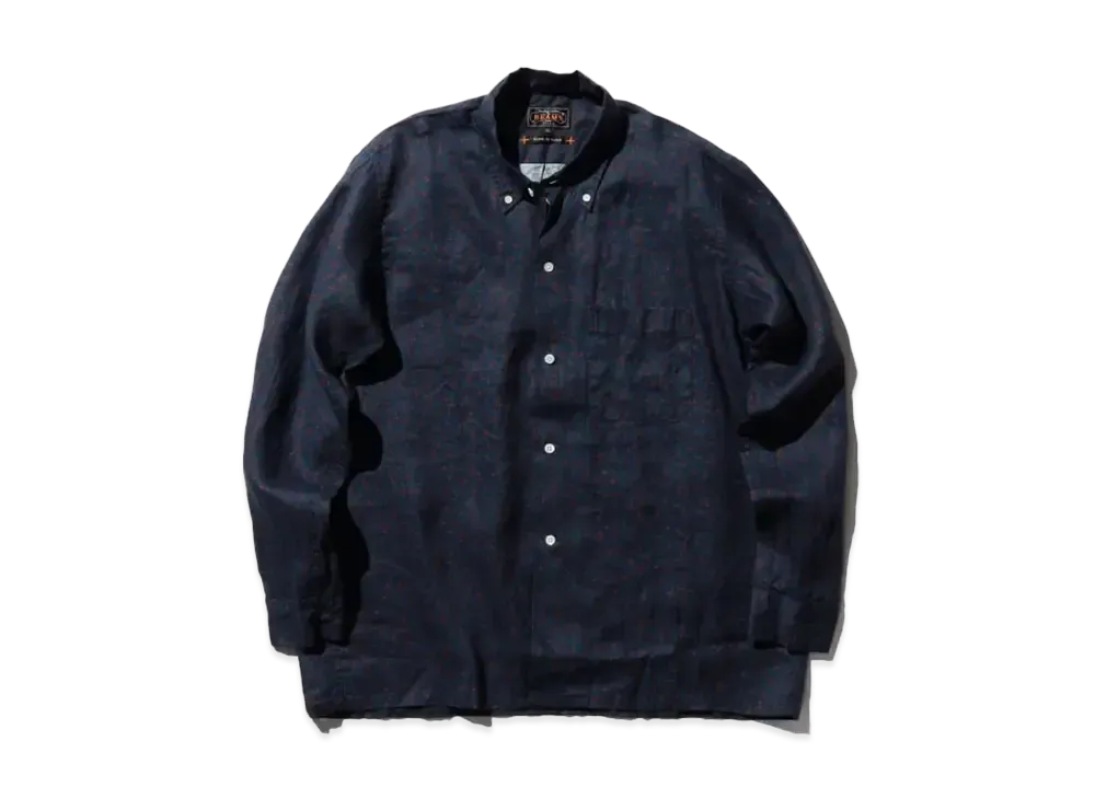 BEAMS Open B.D. Linen Print "Navy"