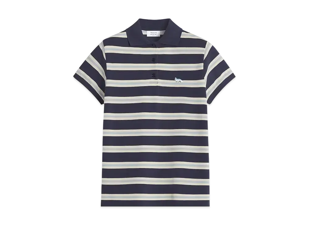 Maison Kitsune Baby Fox Patch Multi Stripe Polo Shirt "Ink Blue/Hortensia/Marble"