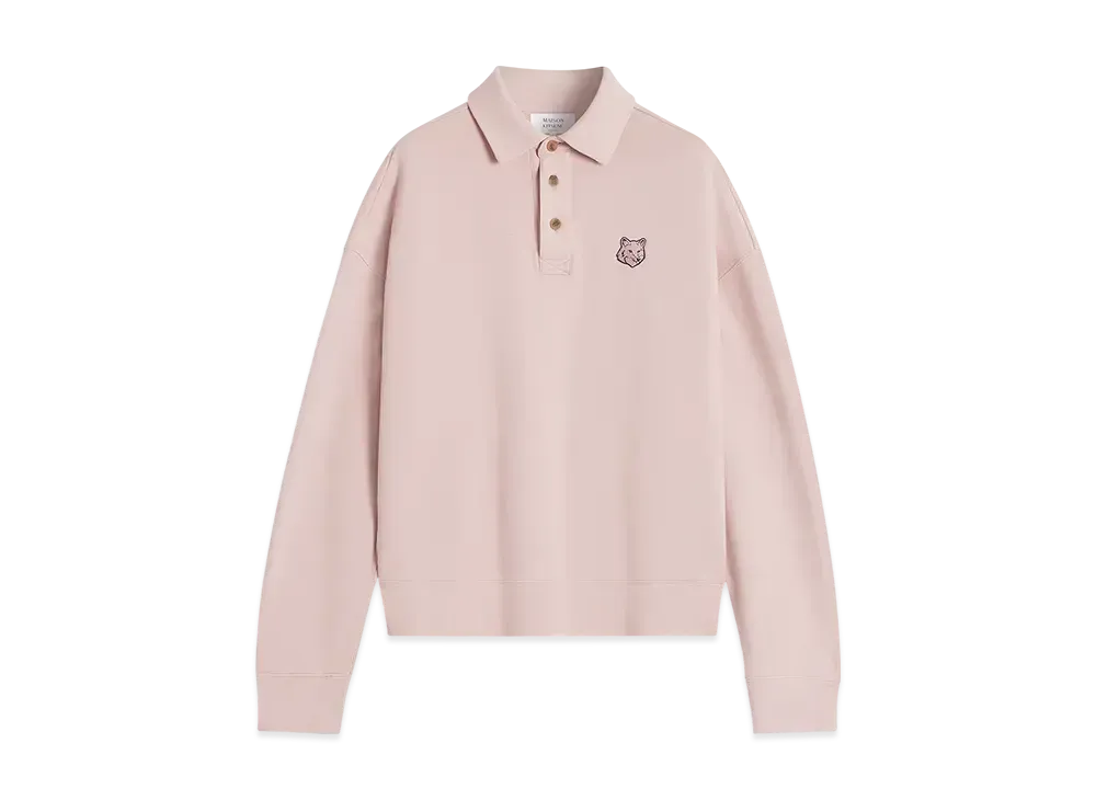 Maison Kitsune Bold Fox Head Fleece Oversize Polo Sweatshirt "Pink Clay"