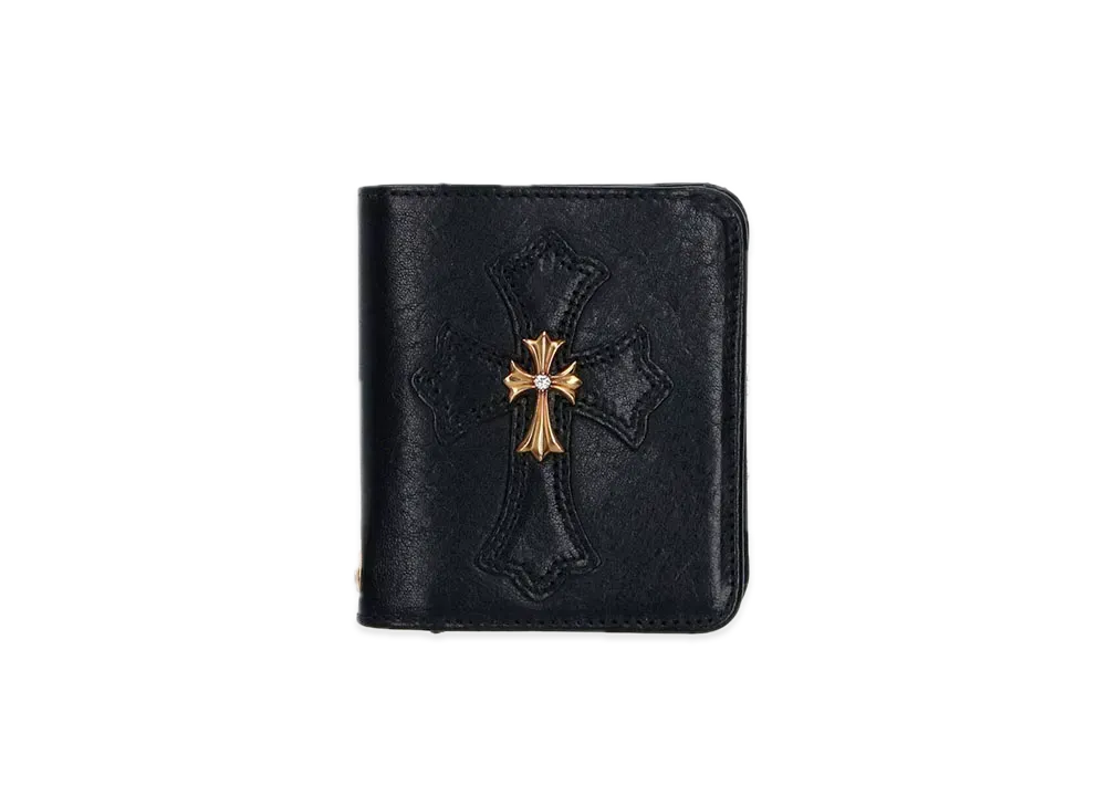 Chrome Hearts 22K Tiny CH Cross 1 Diamond Leather Wallet "Black/Yellow Gold"