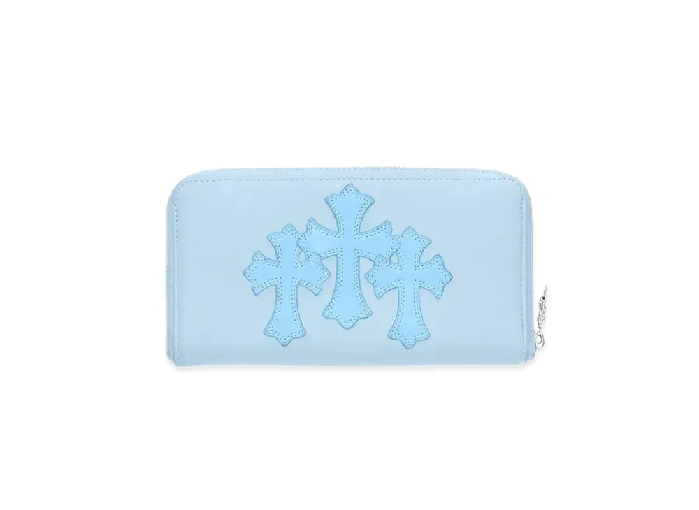 Chrome Hearts REC F 3 Cross Novelty Leather Zip Around Wallet "Light Blue"