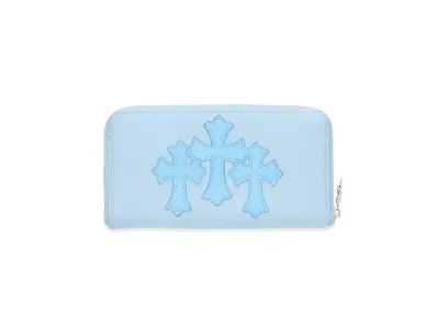 Chrome Hearts REC F 3 Cross Novelty Leather Zip Around Wallet "Light Blue"