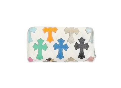 Chrome Hearts REC F Zip Cross Patch Quilting Leather Wallet "White/Multi Color"