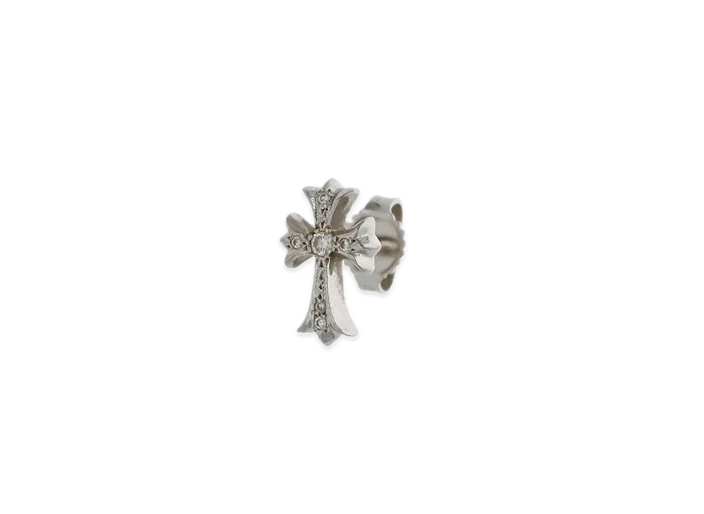 Chrome Hearts 18K CH Cross Stad Pave Diamond Earrings "White Gold"