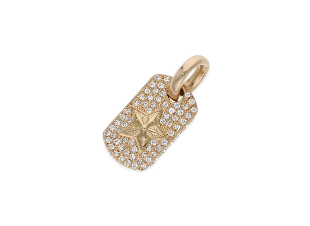 Chrome Hearts 22K Tiny Star Dog Tag Pave Diamond Charm "Yellow Gold"