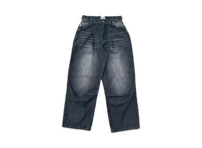 9090 King Logo Buggy Denim Pants "SLUB BLACK"