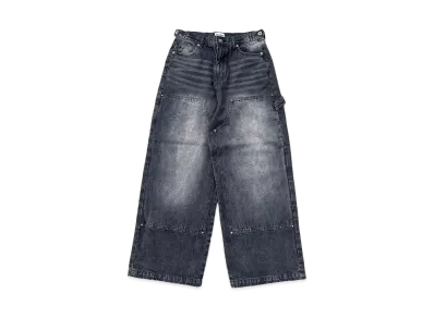 9090 King Logo Double Knee Buggy Pants "SLUB BLACK"