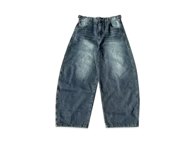 9090 King Logo Slub Denim Buggy Pants "MAD LIGHT BLUE"