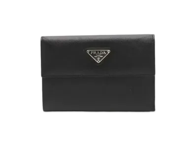 Prada Saffiano Leather Compact Frap Wallet "Black"