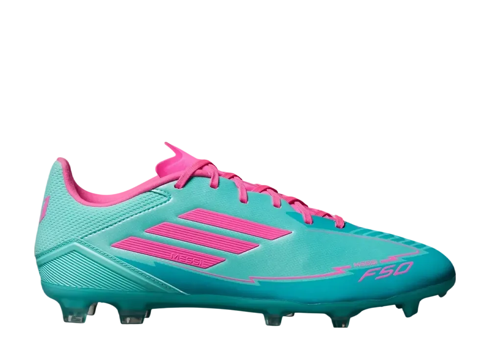 adidas F50 League Messi FG Cleats "Flash Aqua/Lucid Pink/Lucid Cyan"