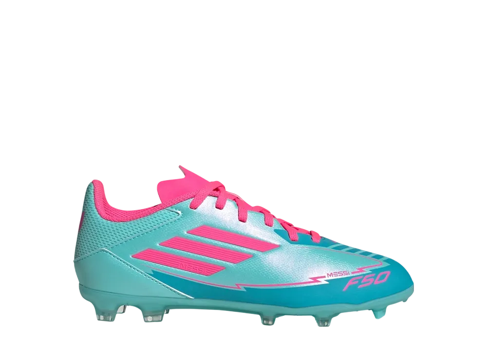 adidas GS F50 League Messi FG Cleats "Flash Aqua/Lucid Pink/Lucid Cyan"