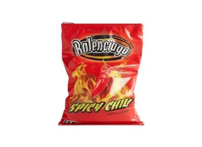 BALENCIAGA Chips Bag In Glossy Calfskin Aged-Silver Hardware "Red"