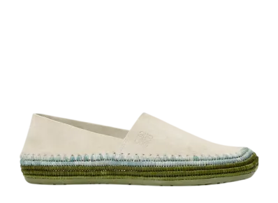 LOEWE Rio Slipper in Suede and Raffia "Light Grey"